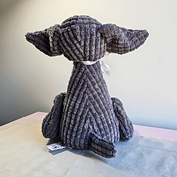 BEVERLY HILLS Teddy Bear Co. Plush Gray Toy Dog 12" Ribbed Doorstop Shelf Sitter - Picture 3 of 8